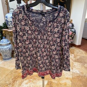 Lucky Brand Navy and Red Floral Blouse